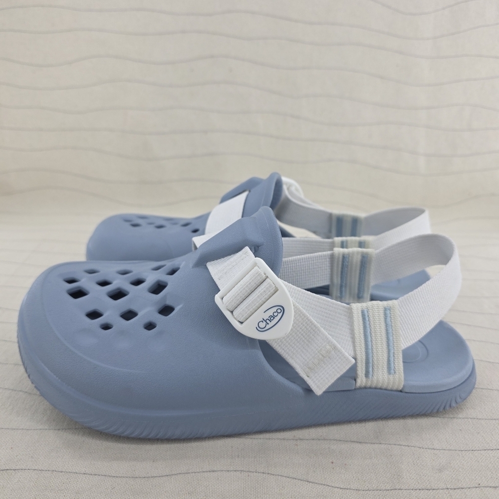 Chaco Womens Chillos Adjustable Stap Blue & White Rubber Clogs Size 8 EUC - Picture 2 of 10